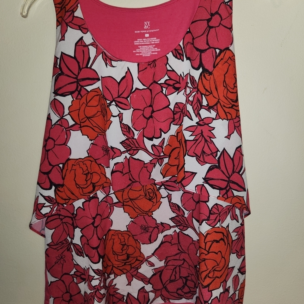New York & Company Pink and Red Floral Blouse